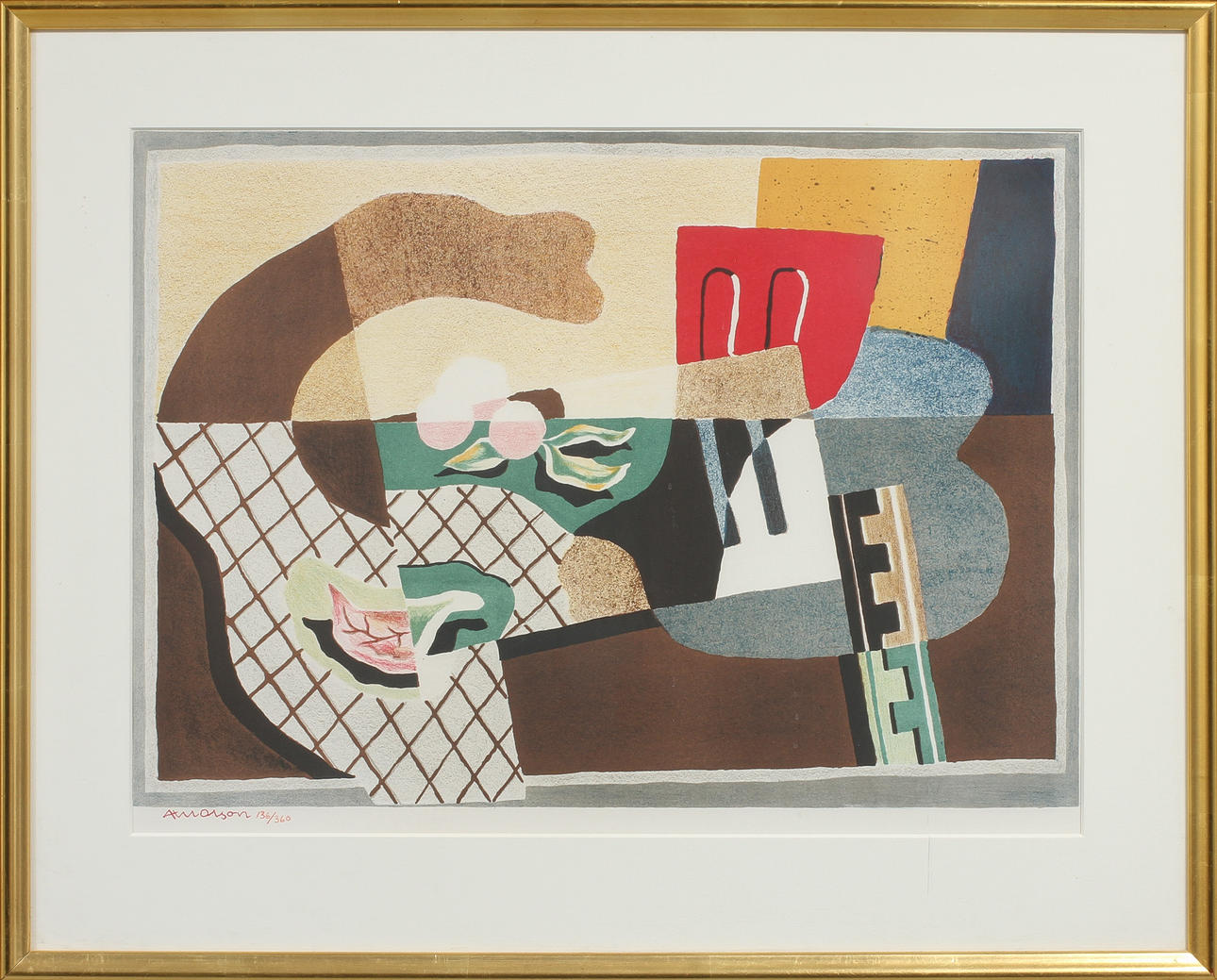 AXEL OLSON. Surrealistisk bild, färglitografi, signerad och numrerad 136/360.