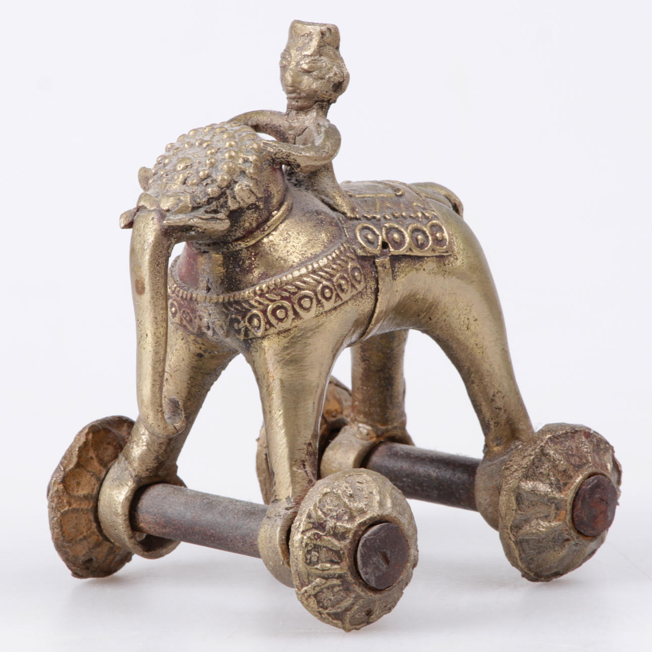 LEKSAK, mässing, elefant på hjul, orientalisk.