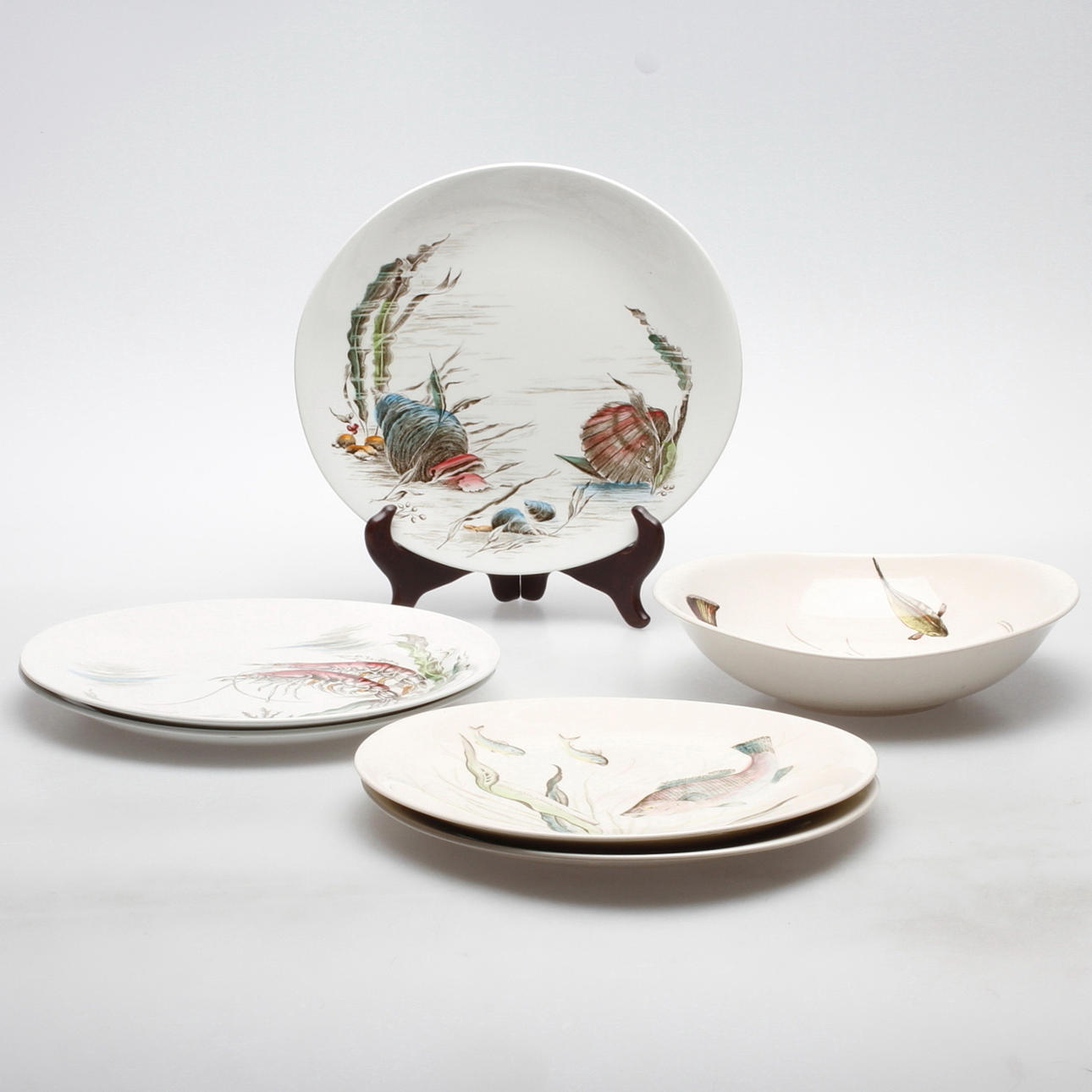 SERVISDELAR, porslin, 6 delar, "Fish" och "Seafare", Johnson Bros. England.