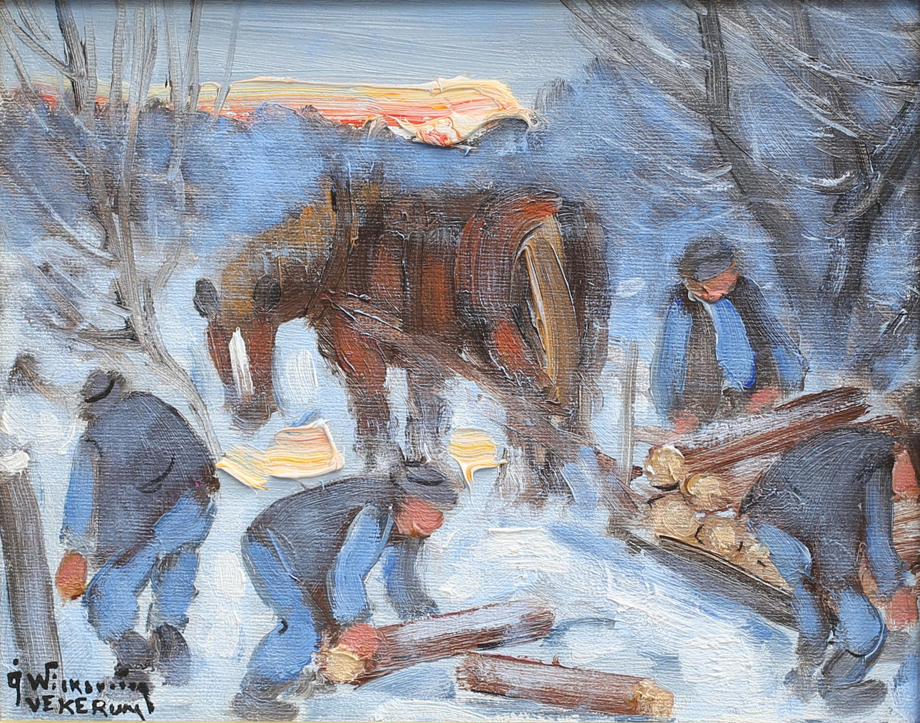 ÅKE WICKSTRÖM. "Veden körs hem", olja på duk, signerad och daterad 1941.