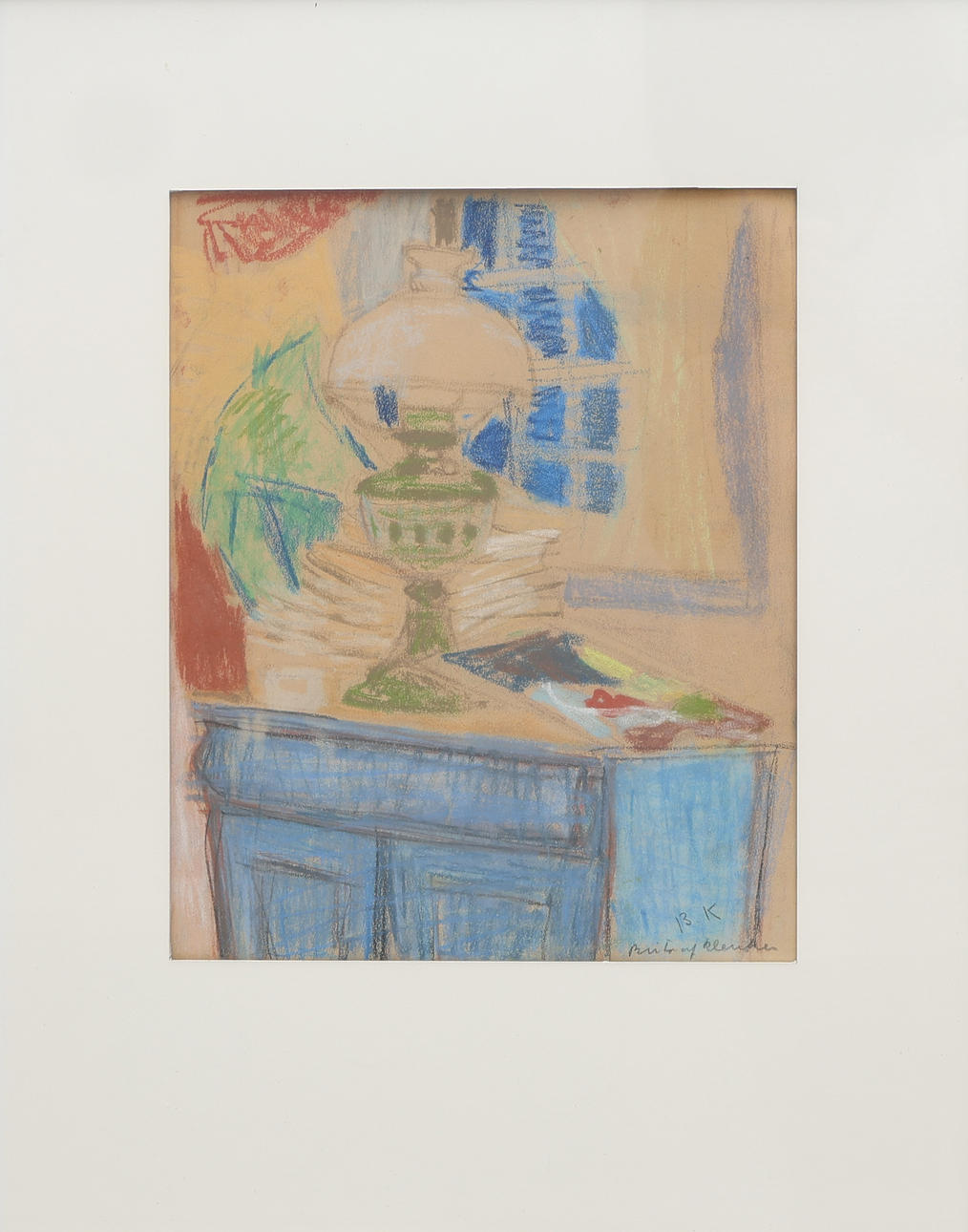 BRITA AF KLERCKER. PASTEL ON PAPER, ROOM INTERIOR, SIGNED.