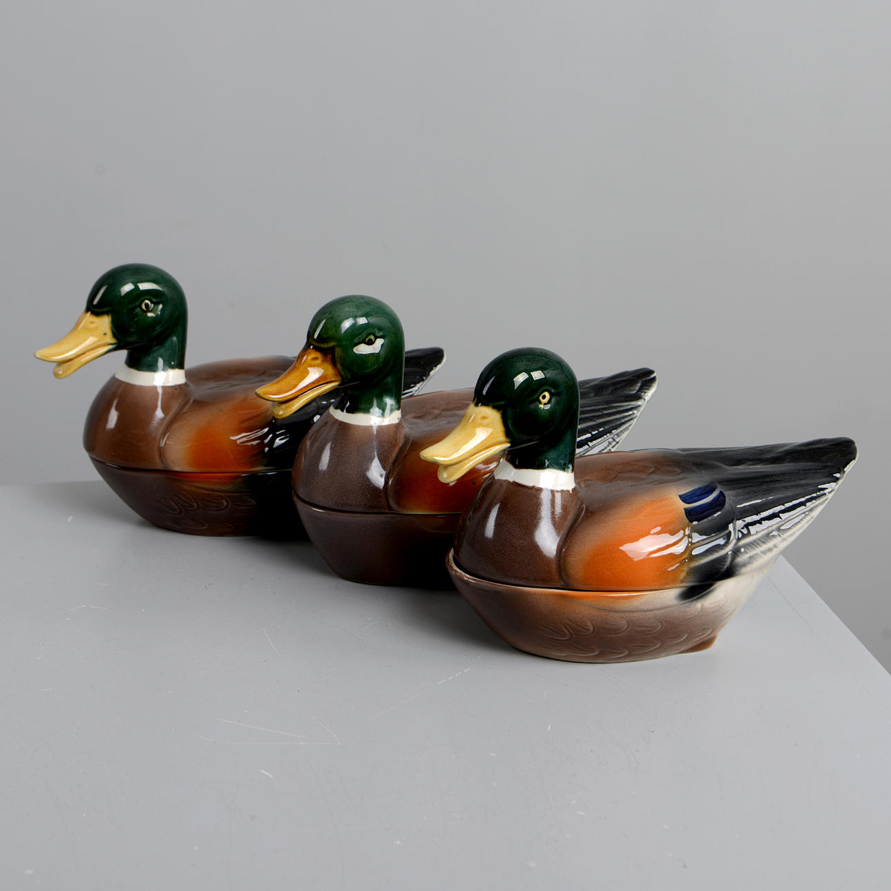 PÂTÉ TERRINES, 3 pieces, flintware, Michel Caugant.