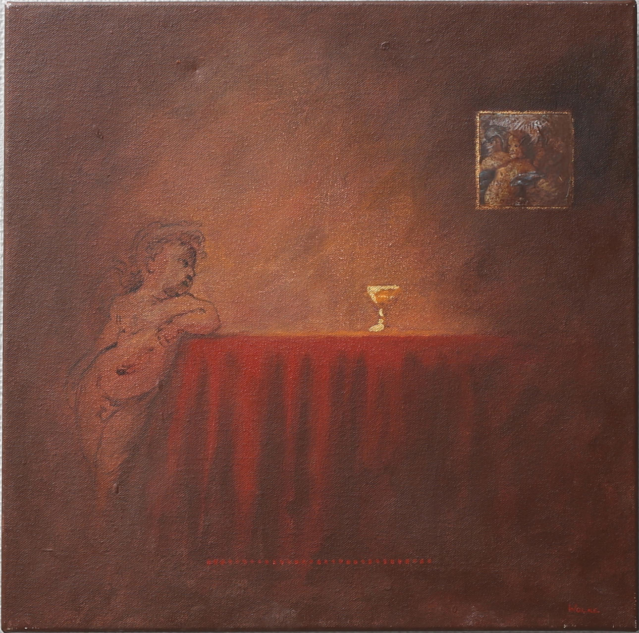 ANDERS WOLKE. Vid graalen. Blandteknik på duk, signerad.