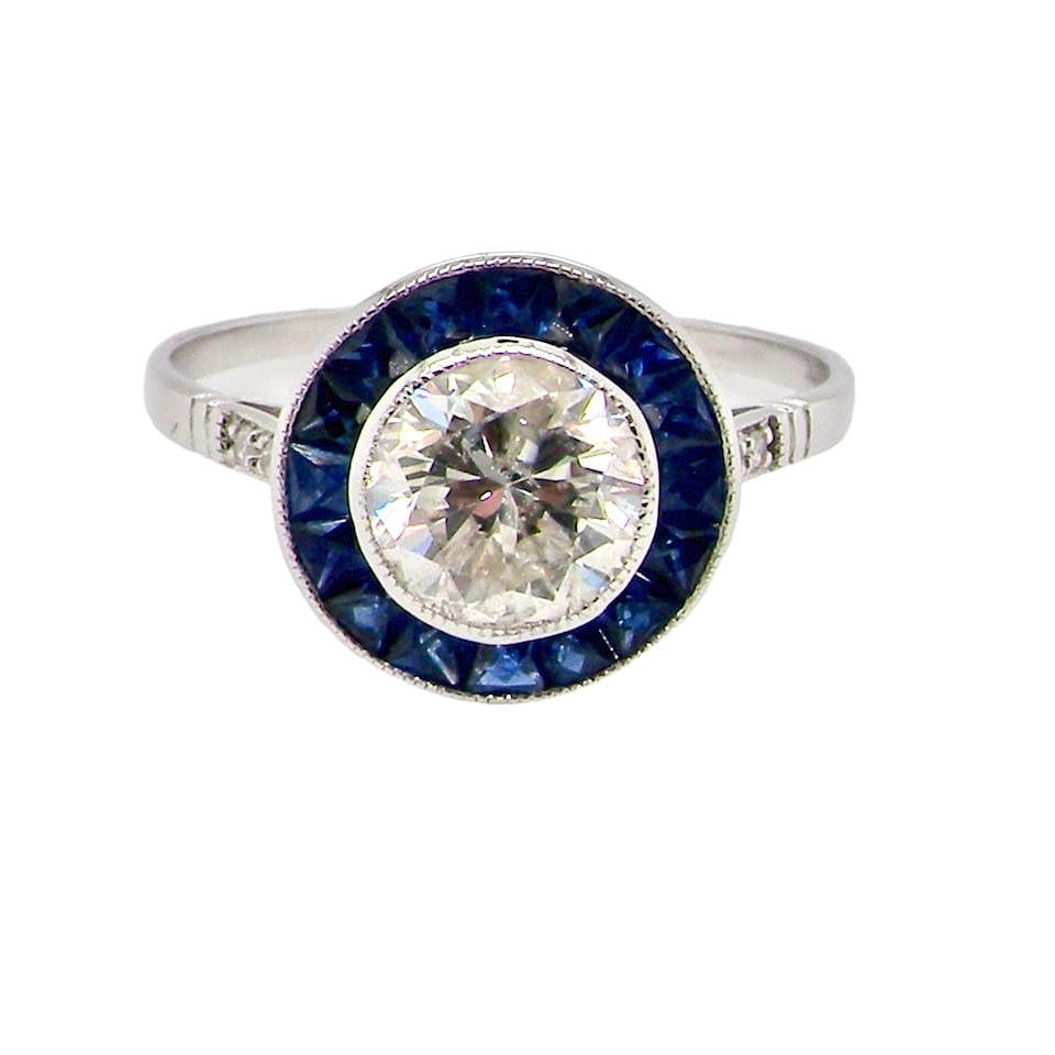 18KT VALKOKULTA, SAFIIRI & TIMANTTI RENGAS.