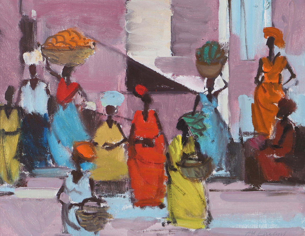AXEL WERNER EKELUND. Figures in motion, oil on canvas, signed A W Ekelund.