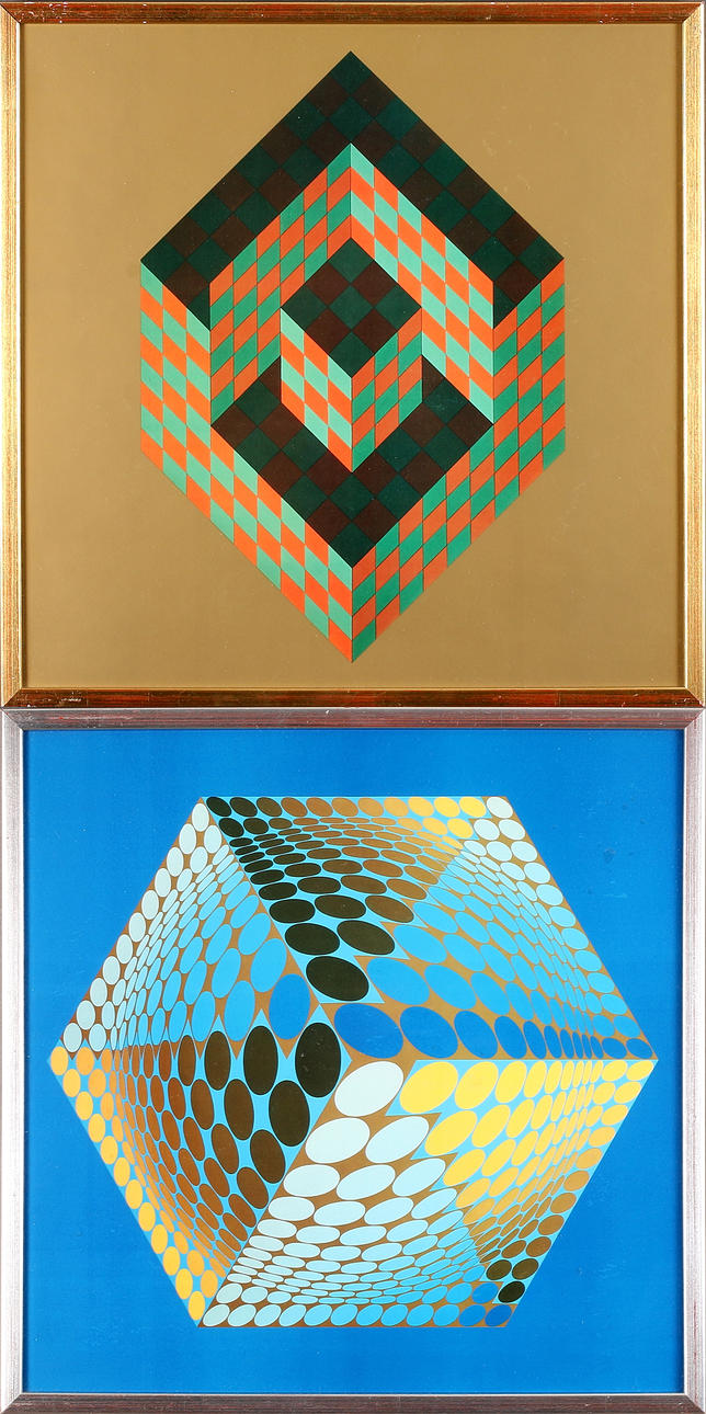 VICTOR VASARELY. "Progression 3", 2 st, grafiskt tryck. Ej signerade.