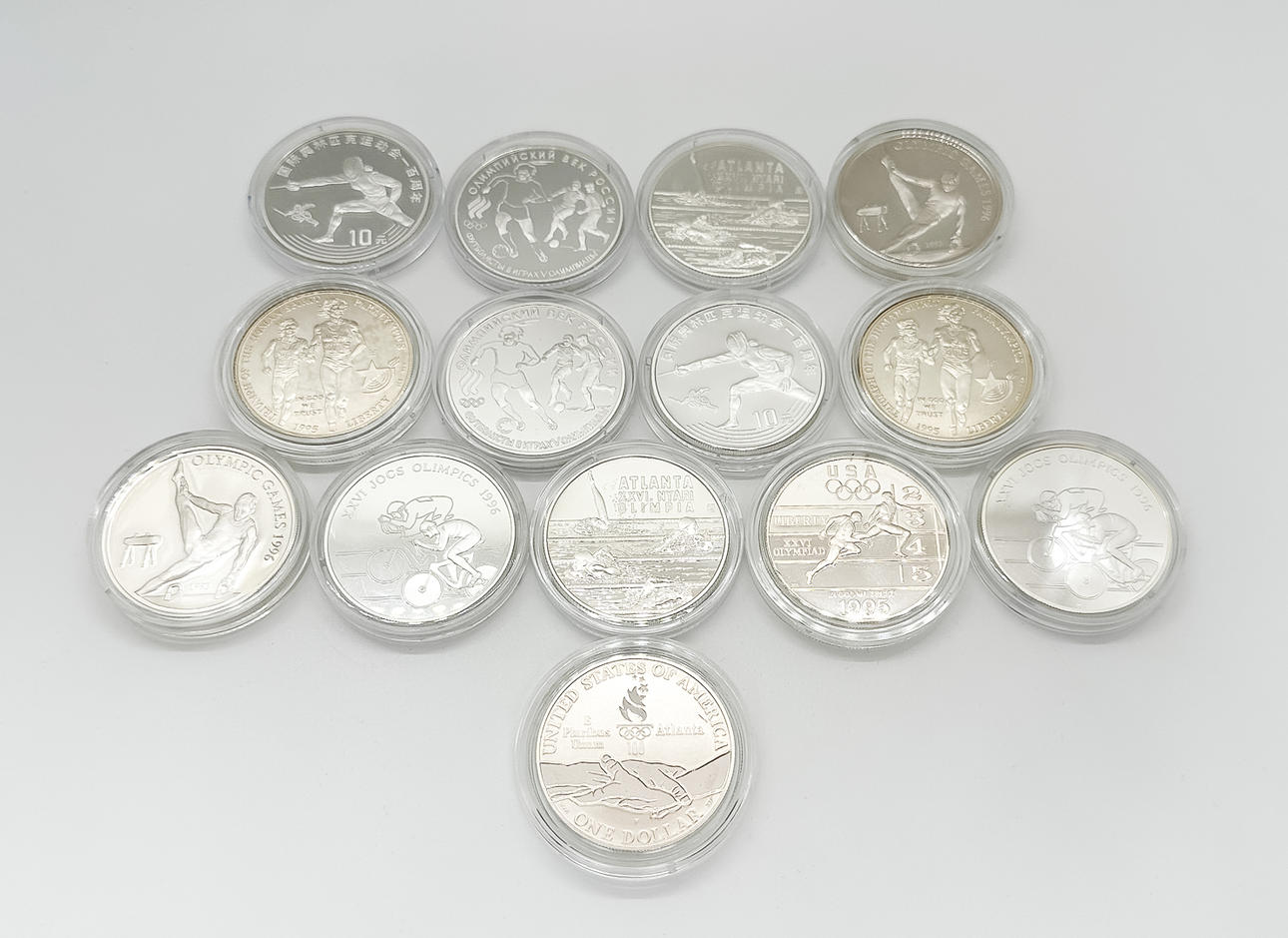 Samlarmynt. Silver. Olympiska Spelen. 14st. Diverse Länder.