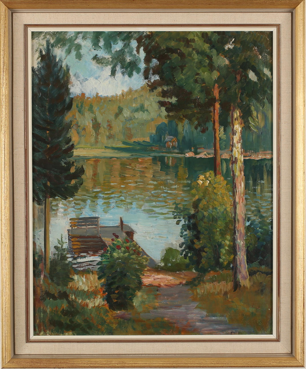 OIDENTIFIERAD KONSTNÄR. Insjölandskap, olja på duk.