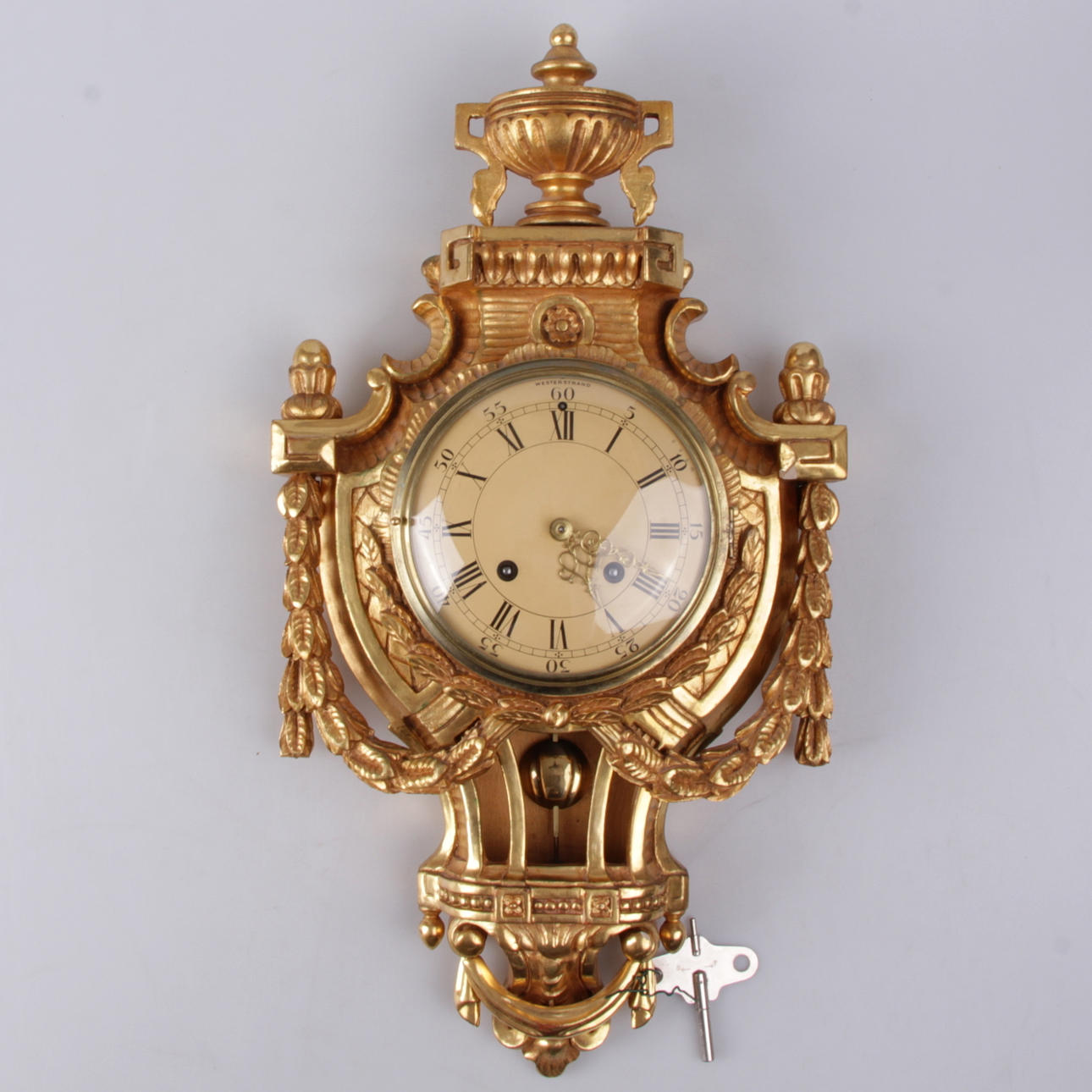 VÄGGPENDYL, förgylld, gustaviansk stil, Westerstrand, 1900-tal.