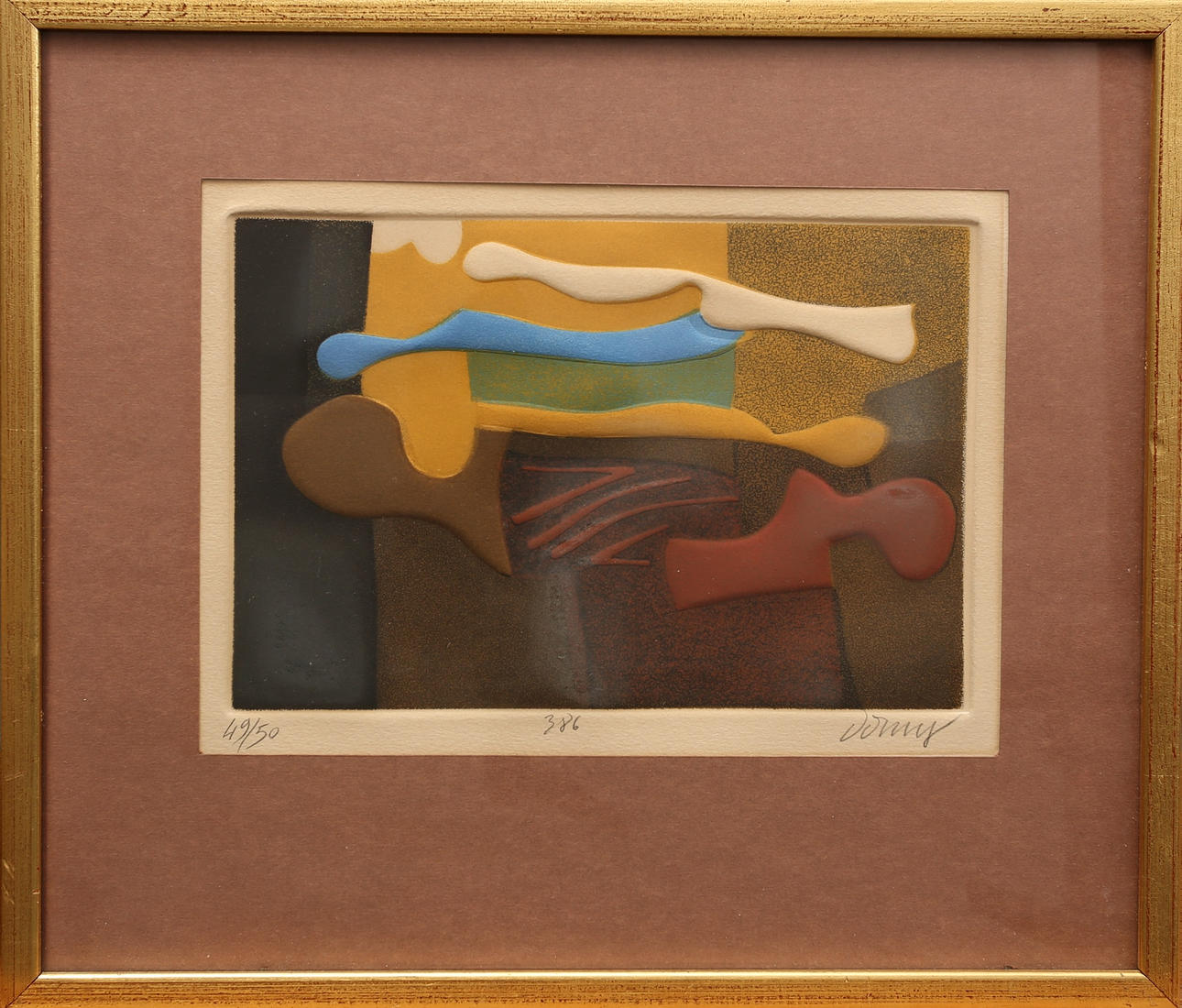 BERTRAND DORNY. Colour etching with deep print, composition, numbered 49/50, signed.