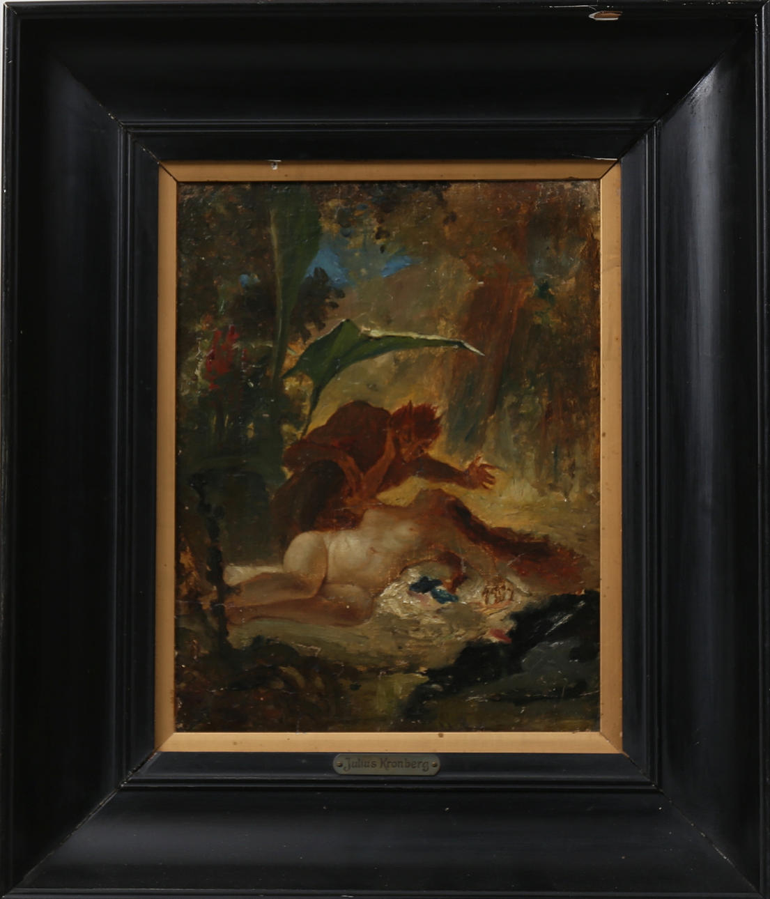 JULIUS KRONBERG. Faun och Nymf, olja på pannå, osignerad.