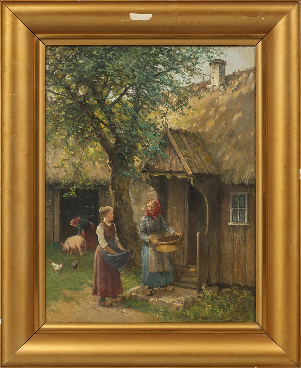 SEVERIN NILSSON. Gårdsidyll, olja på duk, signerad.