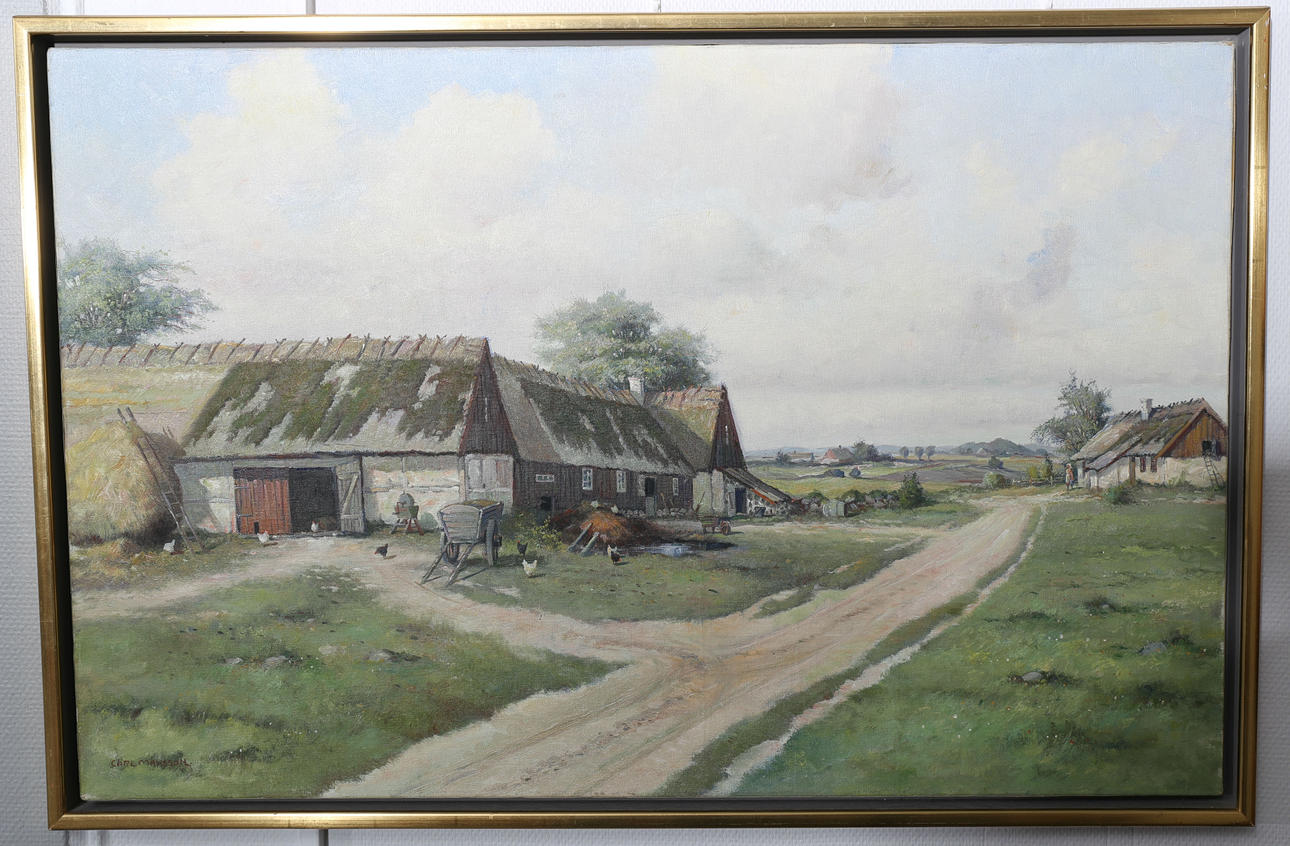CARL MÅNSSON. Olja på duk, Skånegård, signerad.