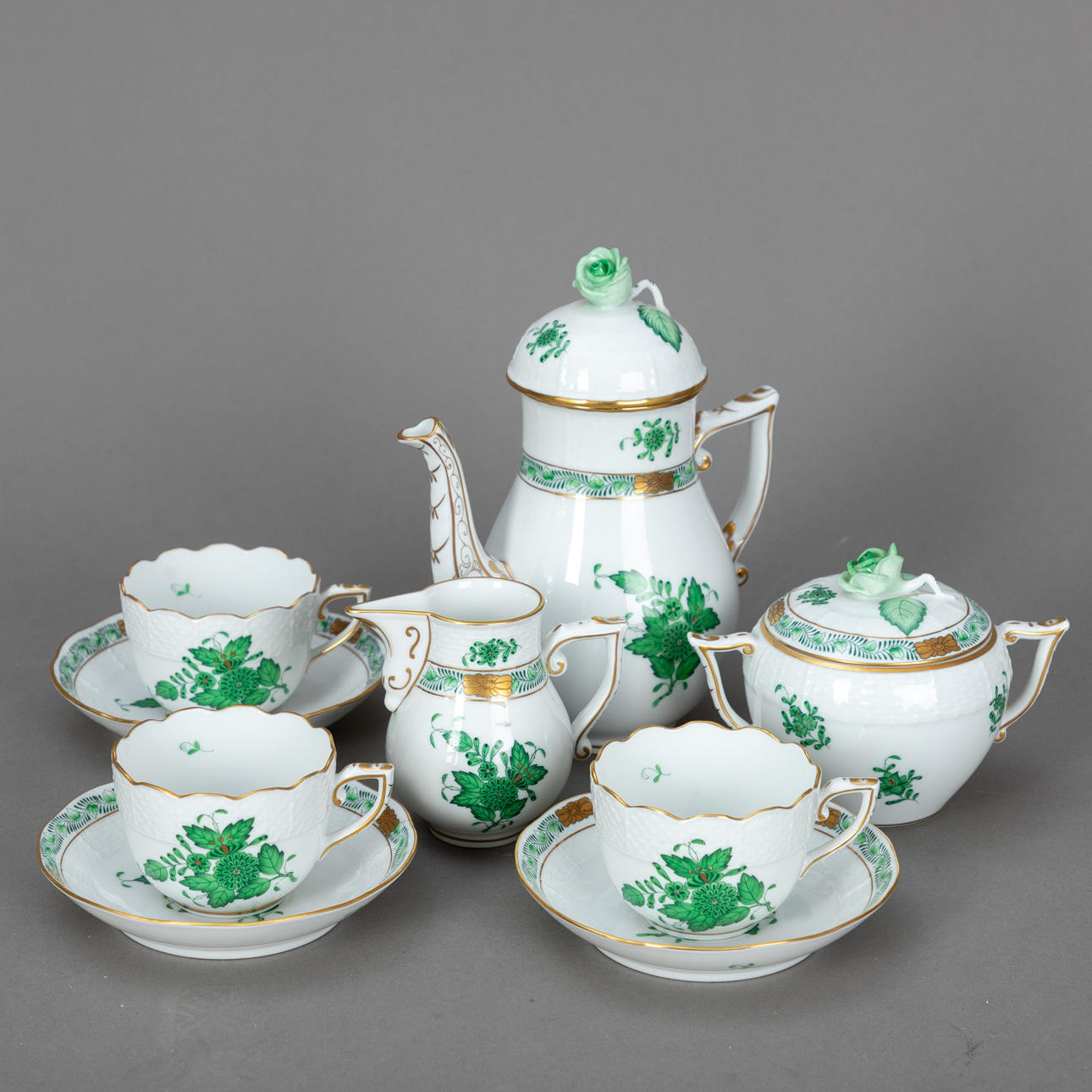 HEREND. Mocha service 'Apponyi' green, Hungary, 20th century (9