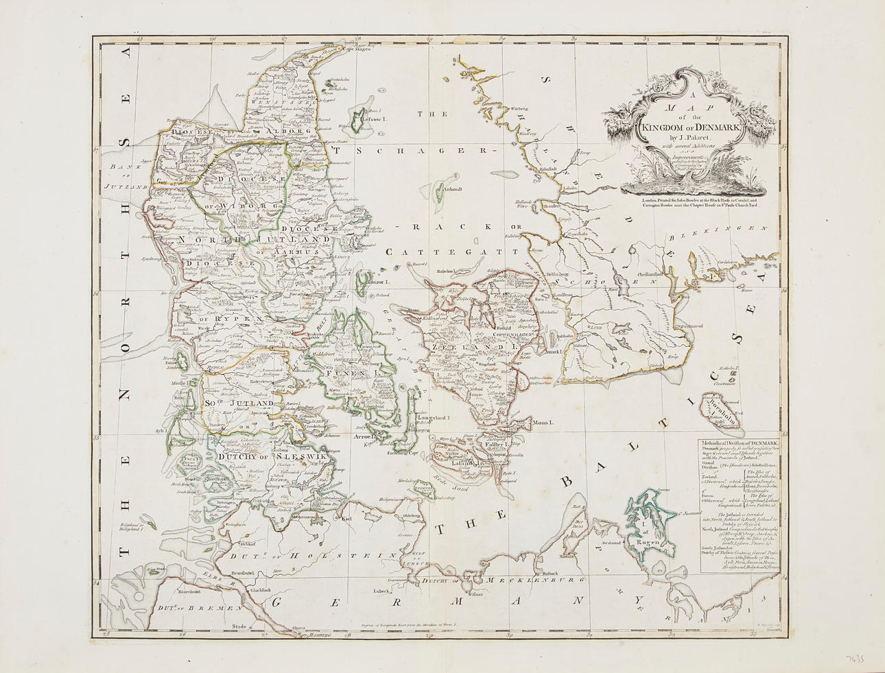 KARTA ÖVER DANMARK AV PALARET, 1760.