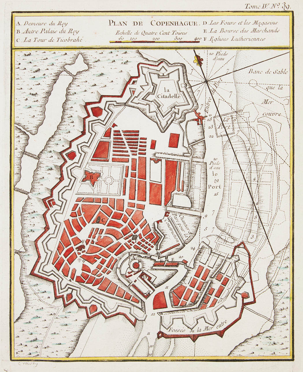 LITEN KARTA ÖVER KÖPENHAMN, ca 1750.