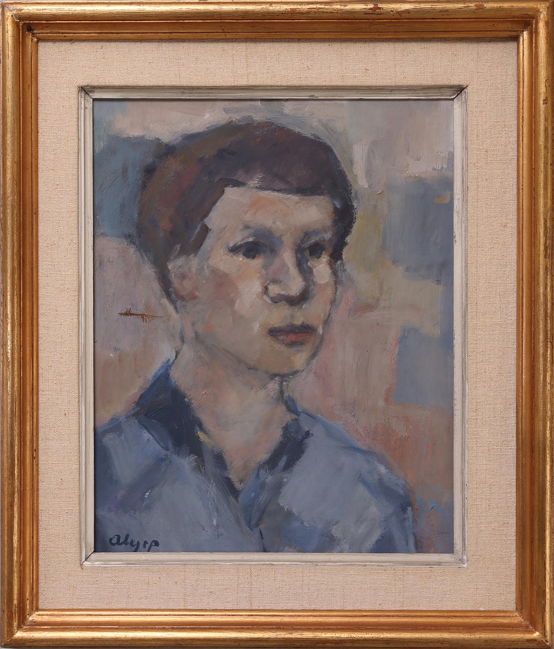 RAGNAR ALYRE. Porträtt, olja på pannå, signerad.