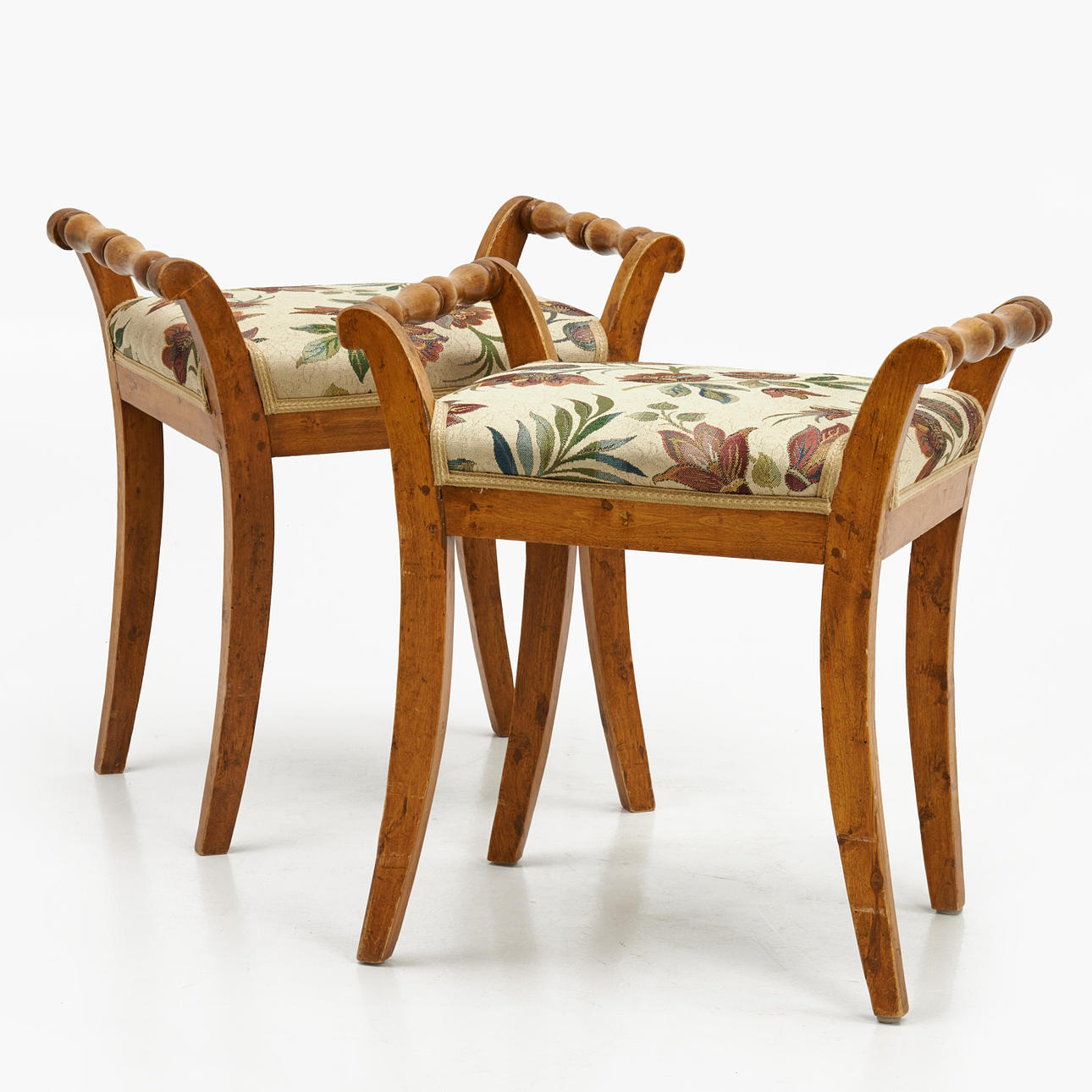 STOOLS, 1 pair, birch, 1800/1900.