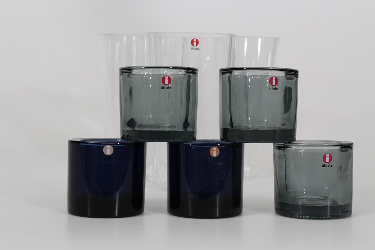 VAS OCH LJUSSTAKAR, glas, 6 delar, Iittala, 1900-talets andra hälft.