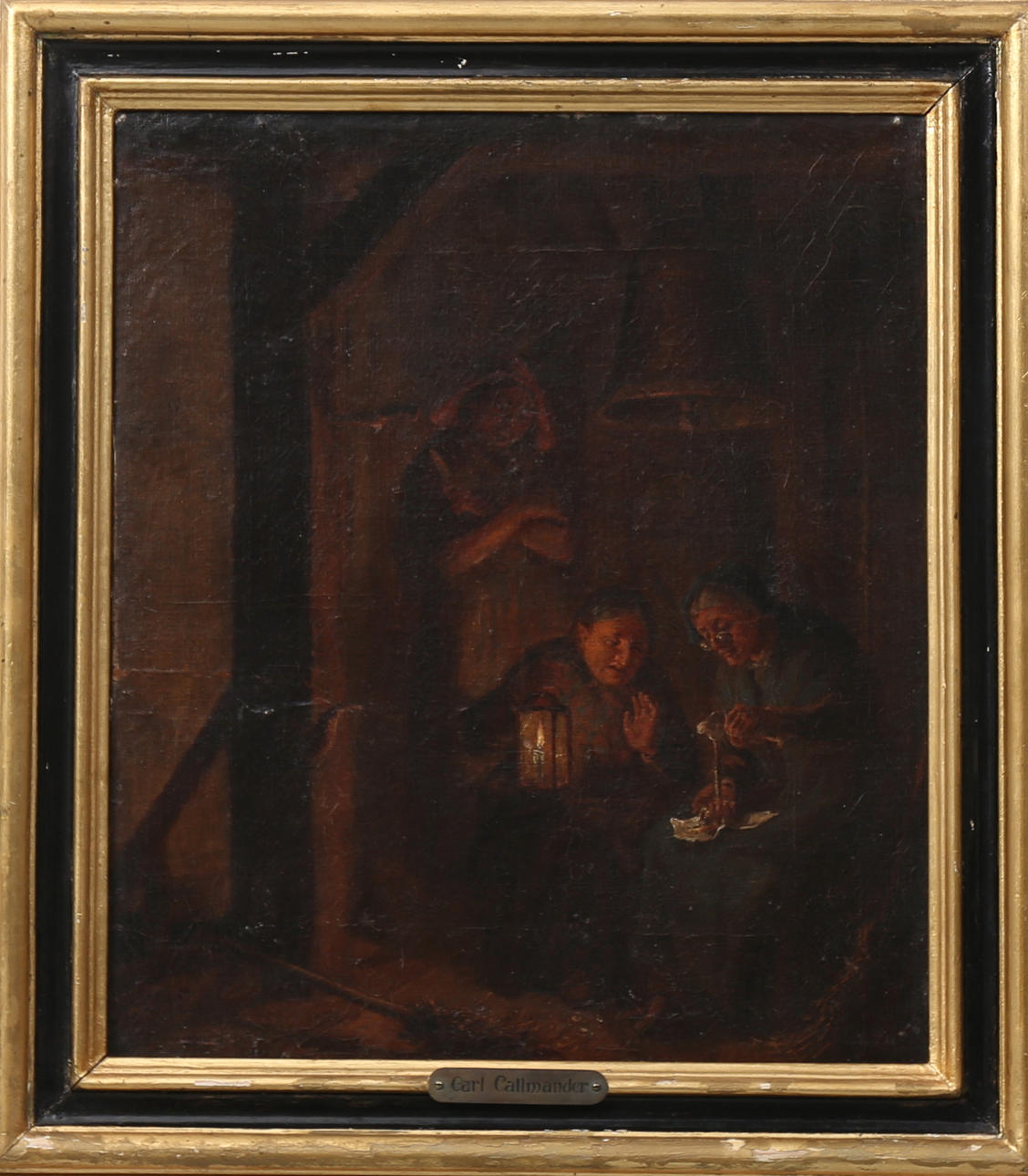 CARL CALLMANDER. Sittande kvinnor i lyktljus, olja på duk, Signerad och daterad 1868.