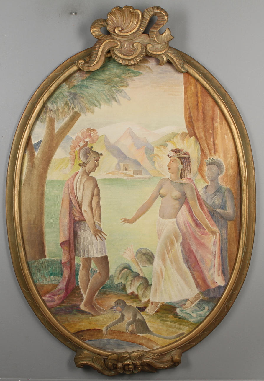 GUNNAR STRÖM. Mytologiskt motiv, olja på pannå, osignerad.