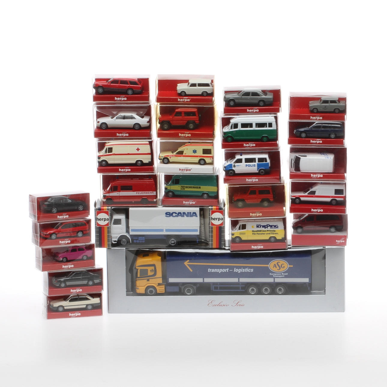 MODELLBILAR HERPA cirka 25 delar i originalkartong.