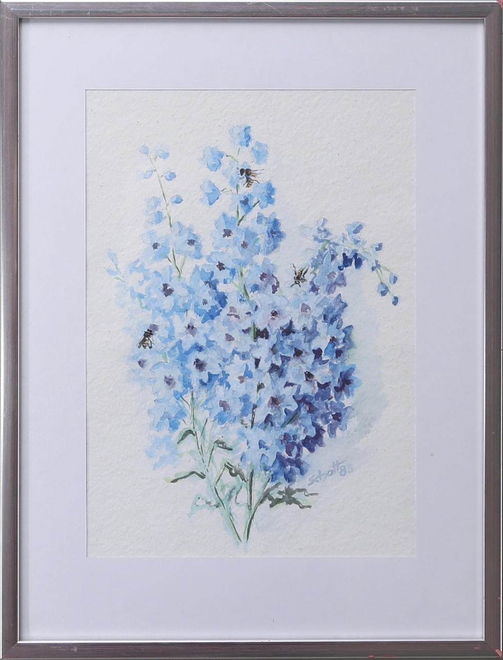 JOSEF SCHOTT. BLOMSTERSTILLEBEN MED BIN, akvarell, signerad "Scott 83", 1983.