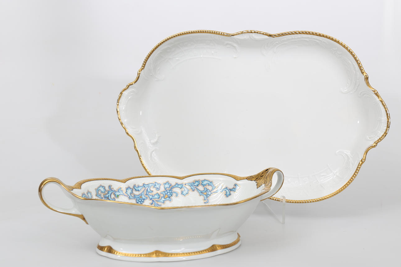 STEKFAT OCH SERVERINGSSKÅL, porslin, 2 delar, bland annat Rosenthal.