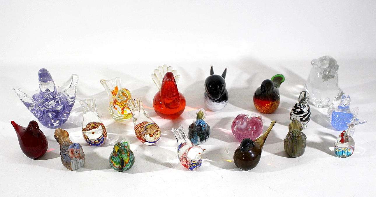 FIGURINER, 20 st, glas, fåglar.