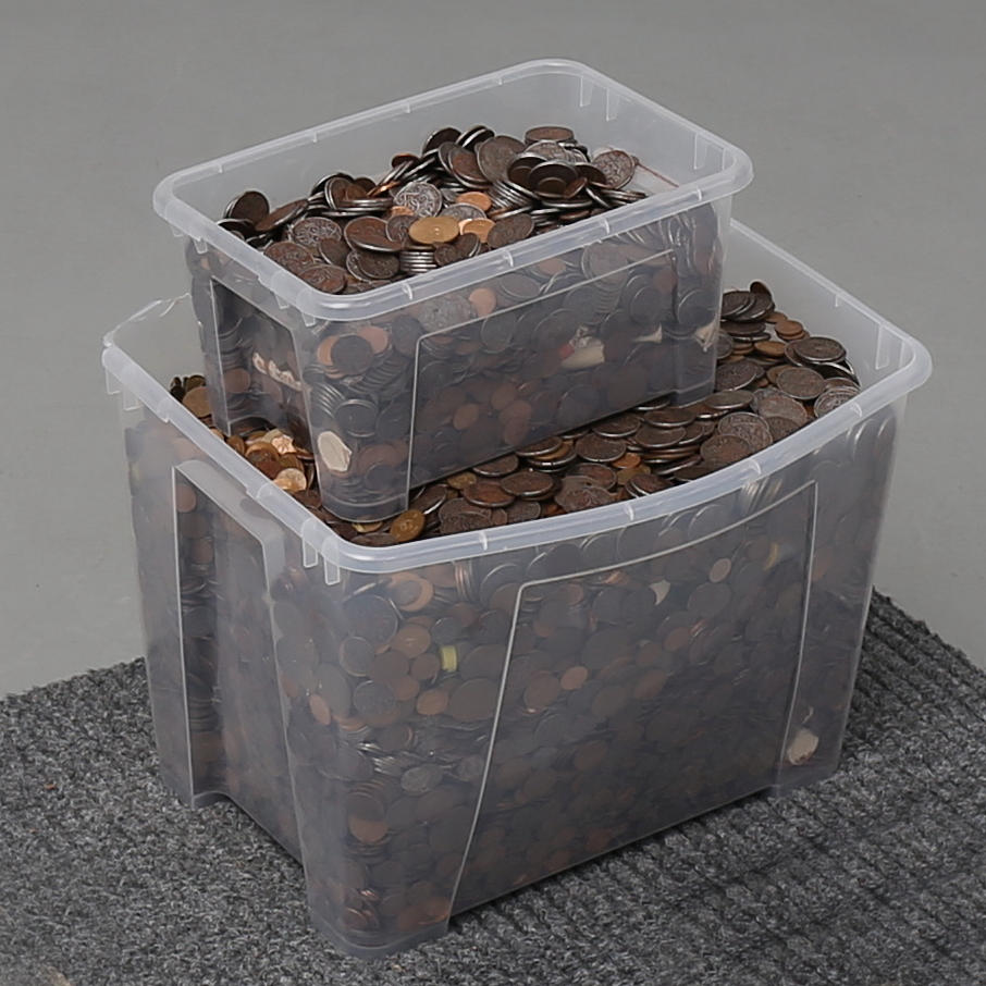 PARTI MYNT, svenska, koppar och järn samt diverse utländska, vikt 95,3 kg.