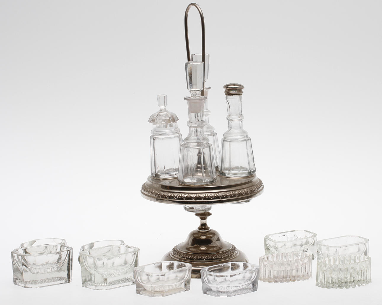 SALTKAR, 5 par, glas, 1800-tal, BORDSUPPSATS, metall och glas.