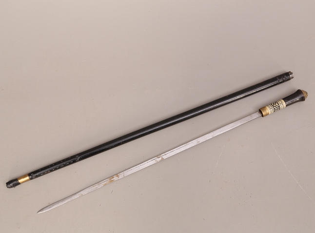 SVÄRDKÄPP, trä/metall, bendekor, tidigt 1900-tal.