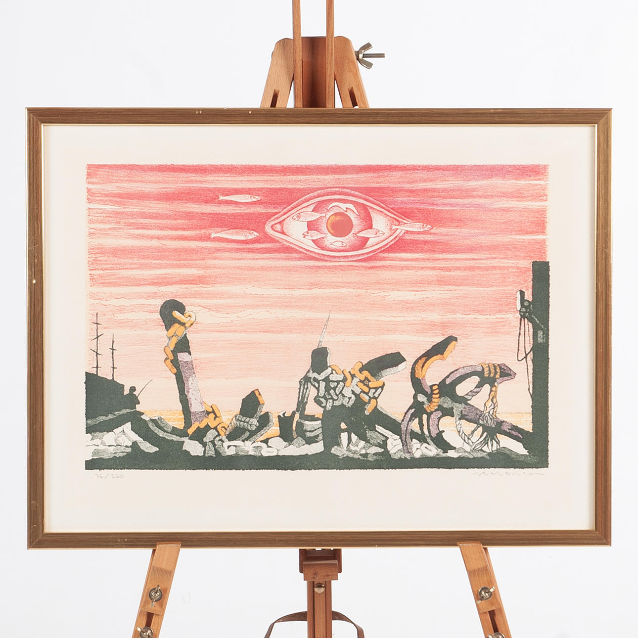 AXEL OLSON. Lithograph “Ankarplats”, signed and numbered 76/260.