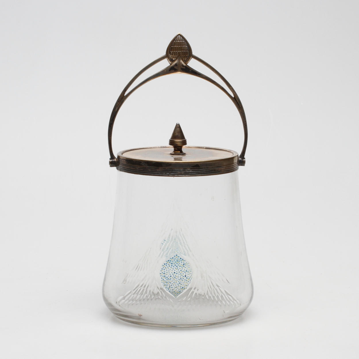 SKÅL MED LOCK, glas och vitmetall, jugend, tidigt 1900-tal.