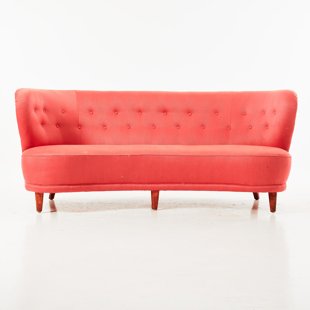 SOFA, fully upholstered and upholstered sofa with curved shape, back with deep buttoned buttons, second half of the 20th century.