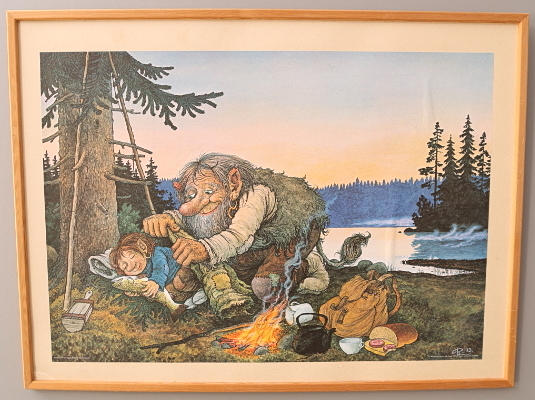 PLANS, 3 pcs, framed, after Rolf Lindberg 1973/1975, troll motif