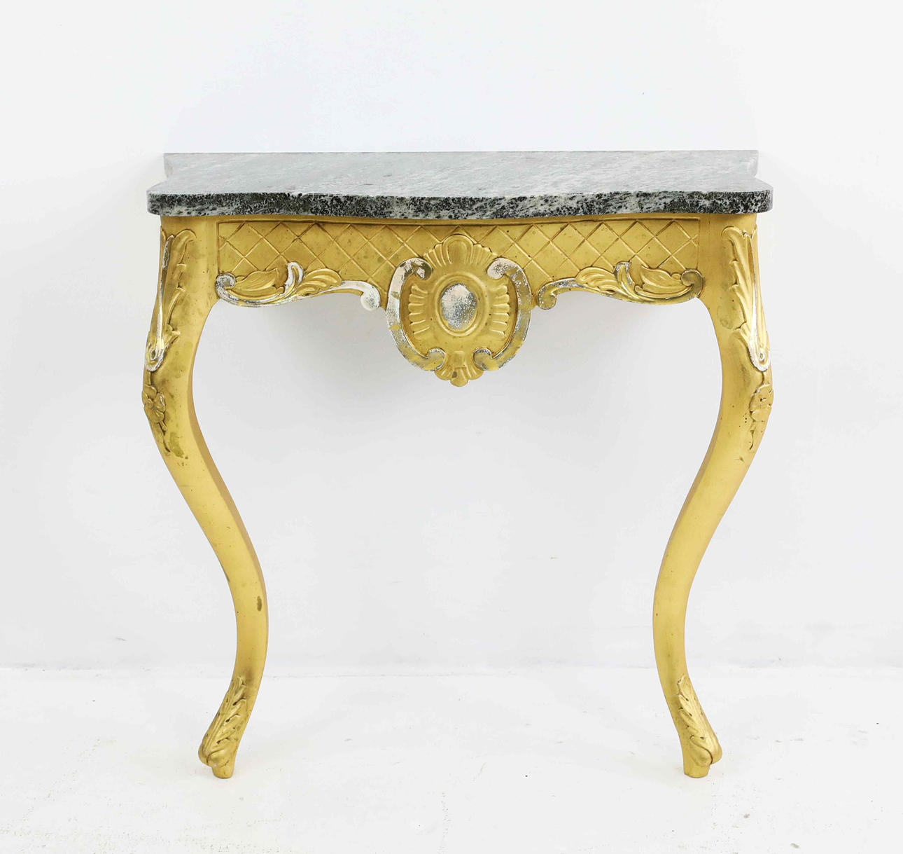 Consola, dorada, mármol, estilo rococó, siglo XX.