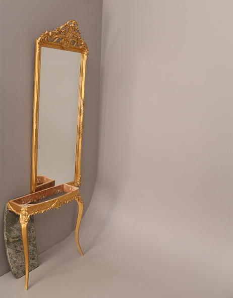 VÄGGSPEGEL med konsolbord, stenskiva, rokokostil, 1900-tal.