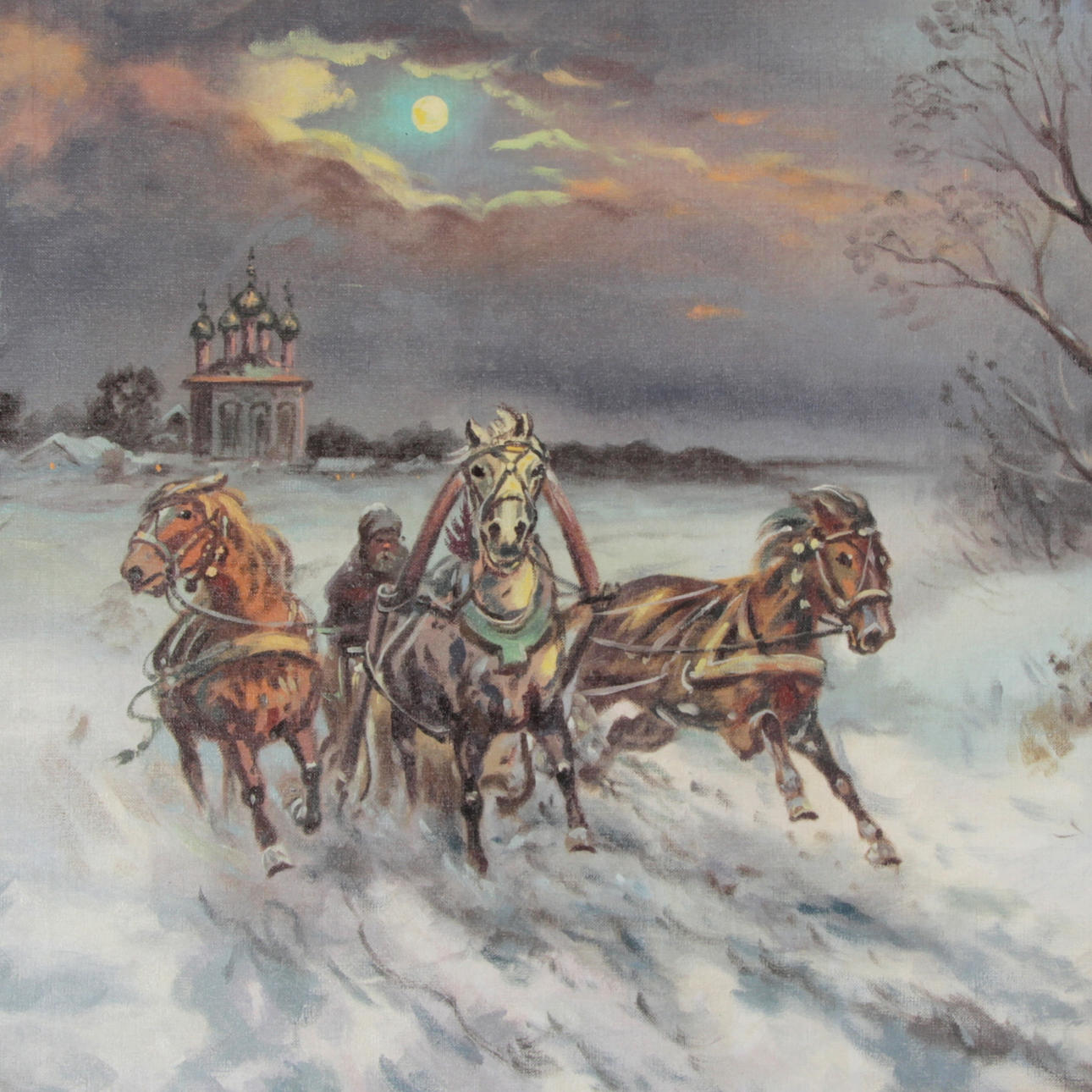 EDWARD PIERZYNSKI. Olja på duk, hästekipage i snölandskap, signerad.