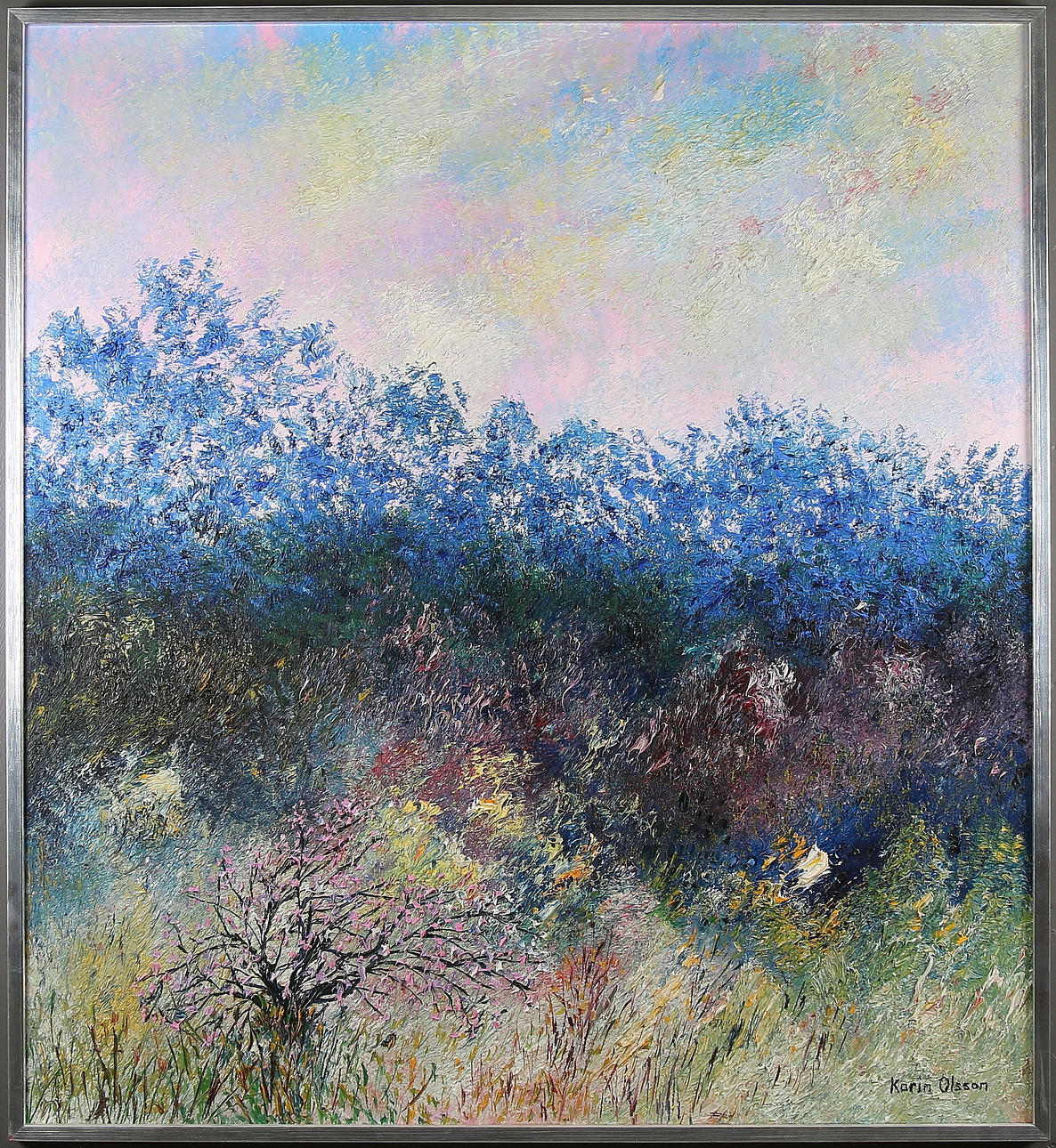 KARIN OLSSON. Skymning i blått, olja på duk, signerad.