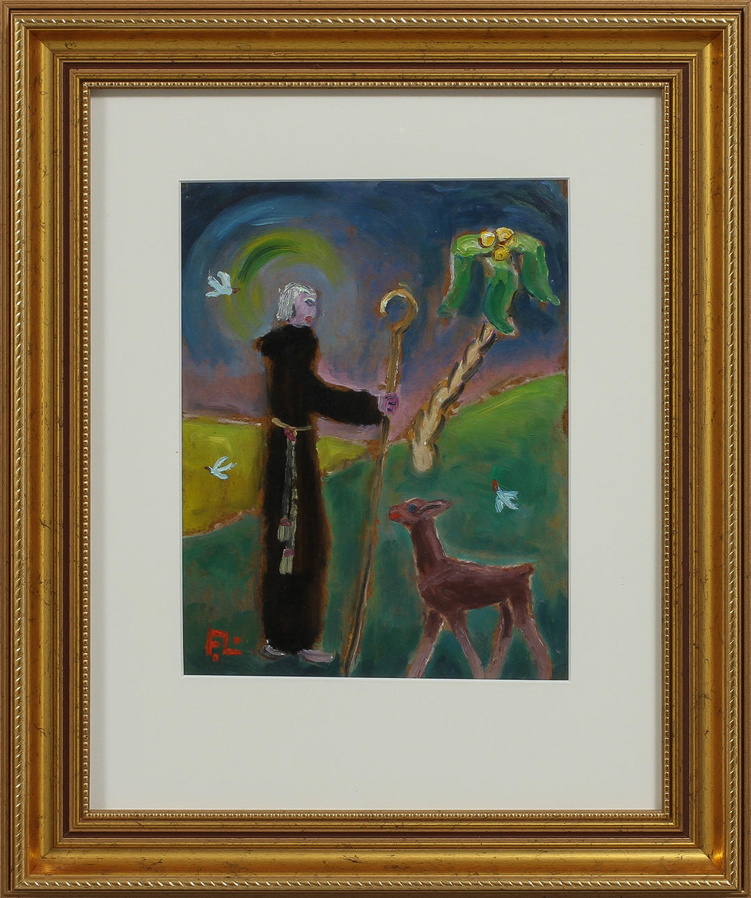 FRANS LARSSON. Franciskus, blandteknik, signerad F.L.