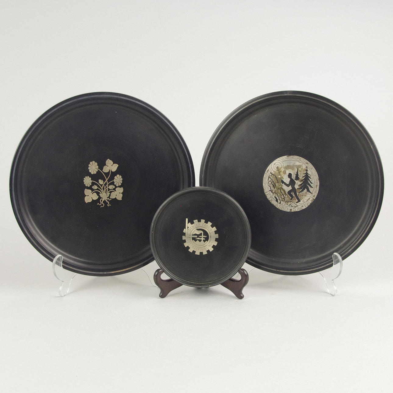 FAT, 3 stycken, bakelit med silverinläggningar, Perstorp.