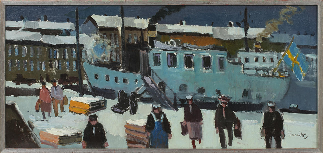 TAGE GAVIK. "Träpiren", olja på duk, signerad.