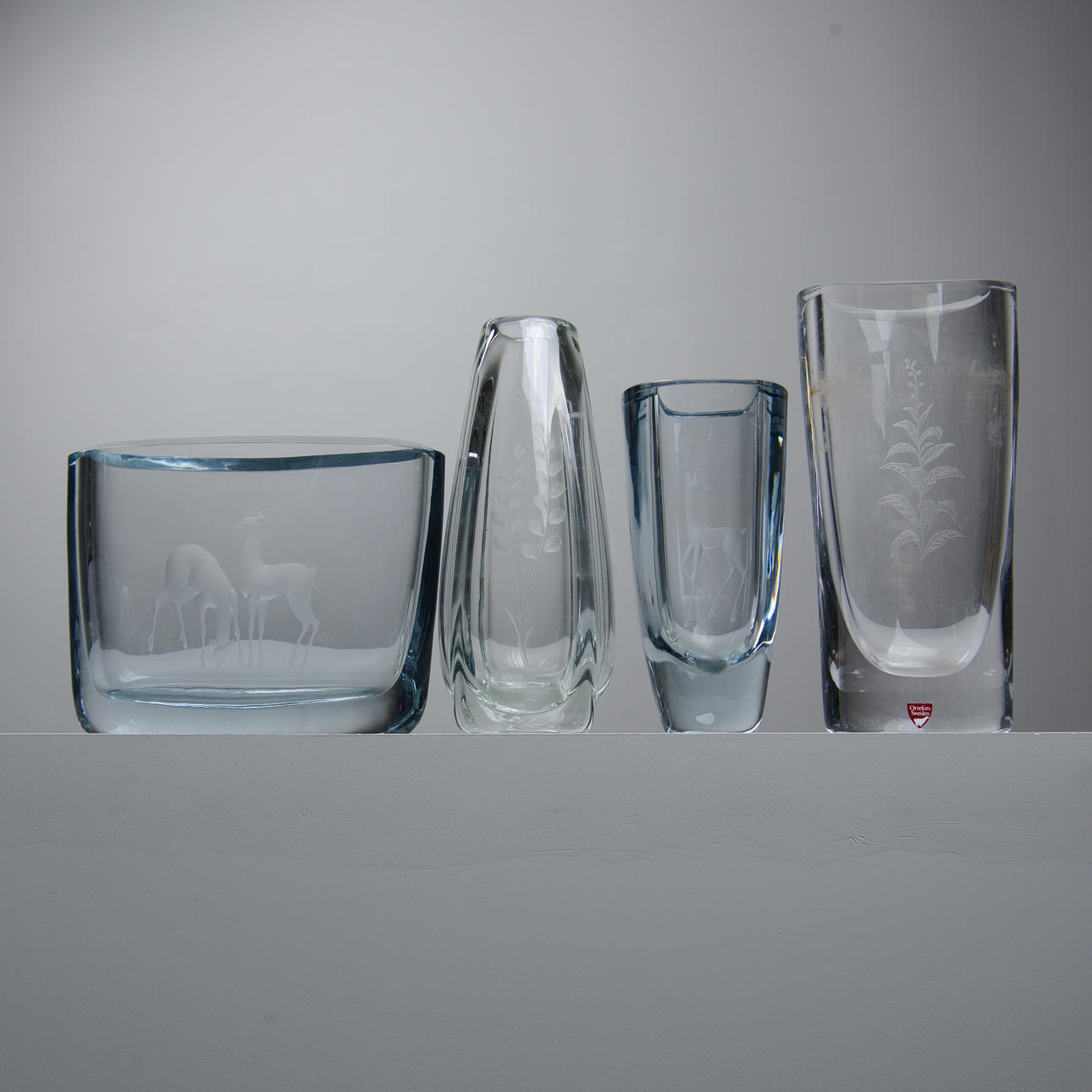 KRISTALLVASER, 4 st, Orrefors & Strömbergshyttan.