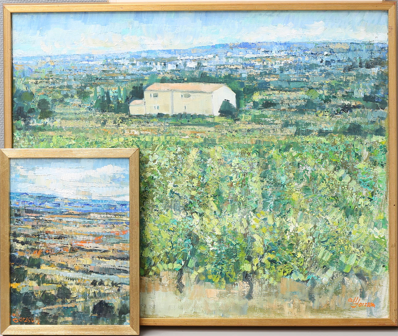 OLLE LARSSON. Olja på duk samt pannå, 2 st, signerade.