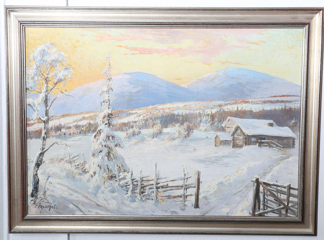 FRITZ ROSENTHAL. Olja på duk, Vinterlandskap, signerad F Rosenthal.