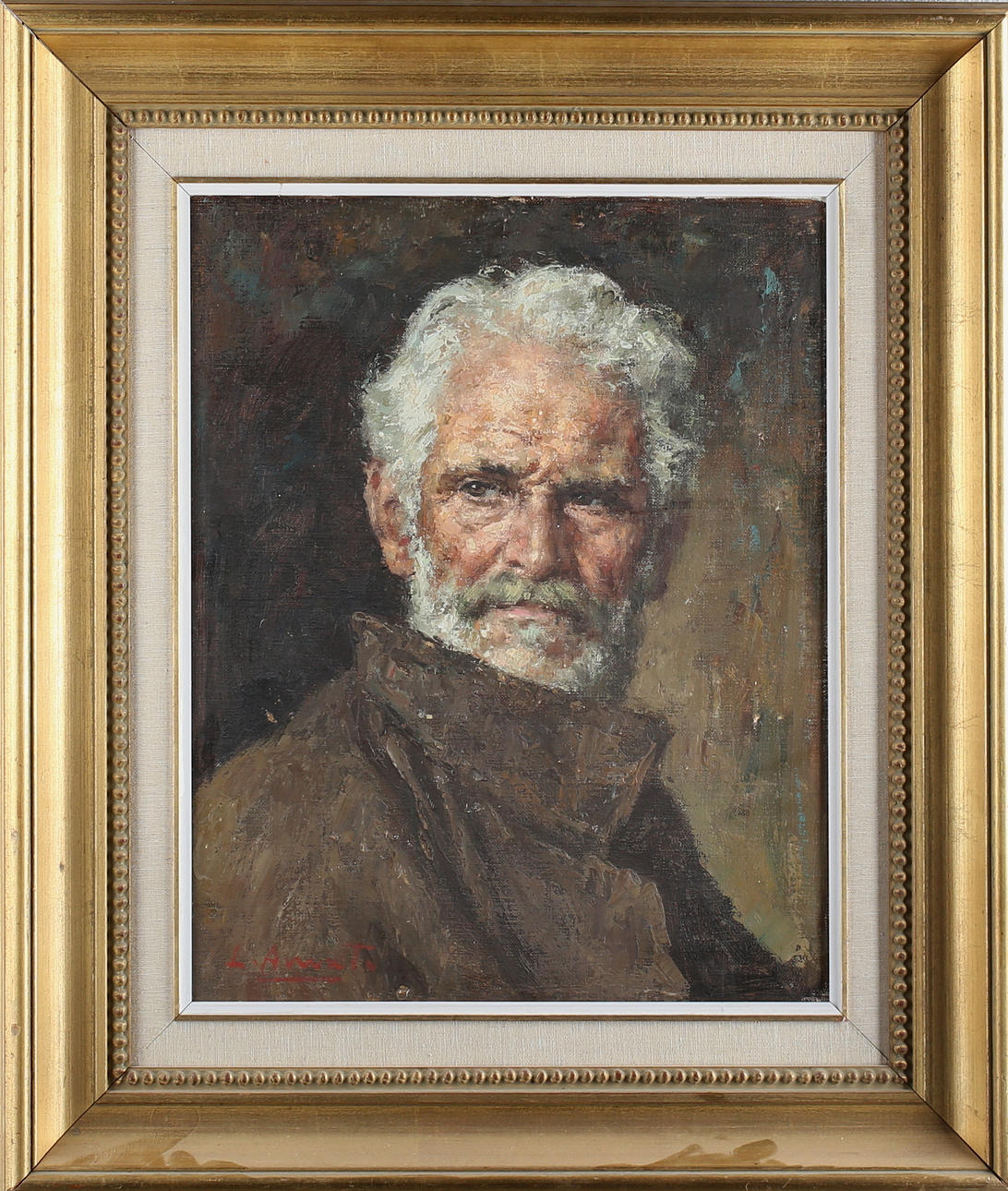 LUIGI AMATO. Mansporträtt, olja på duk, signerad.