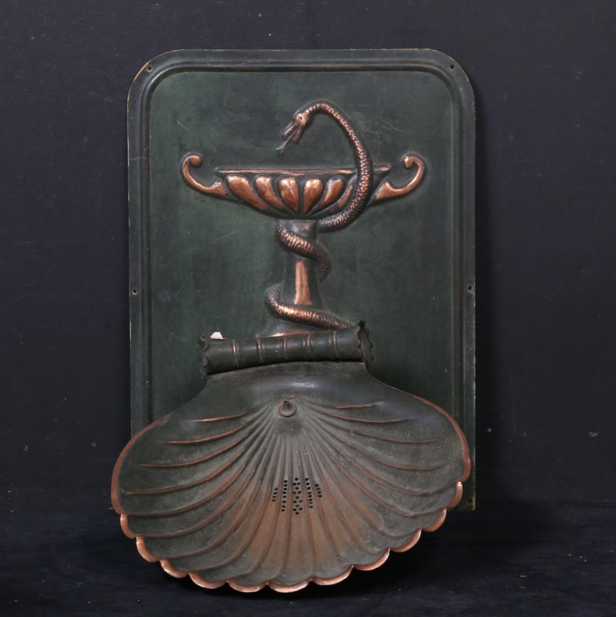 VÆGFONTÆNE, patineret kobberplade, CH Andreasson.