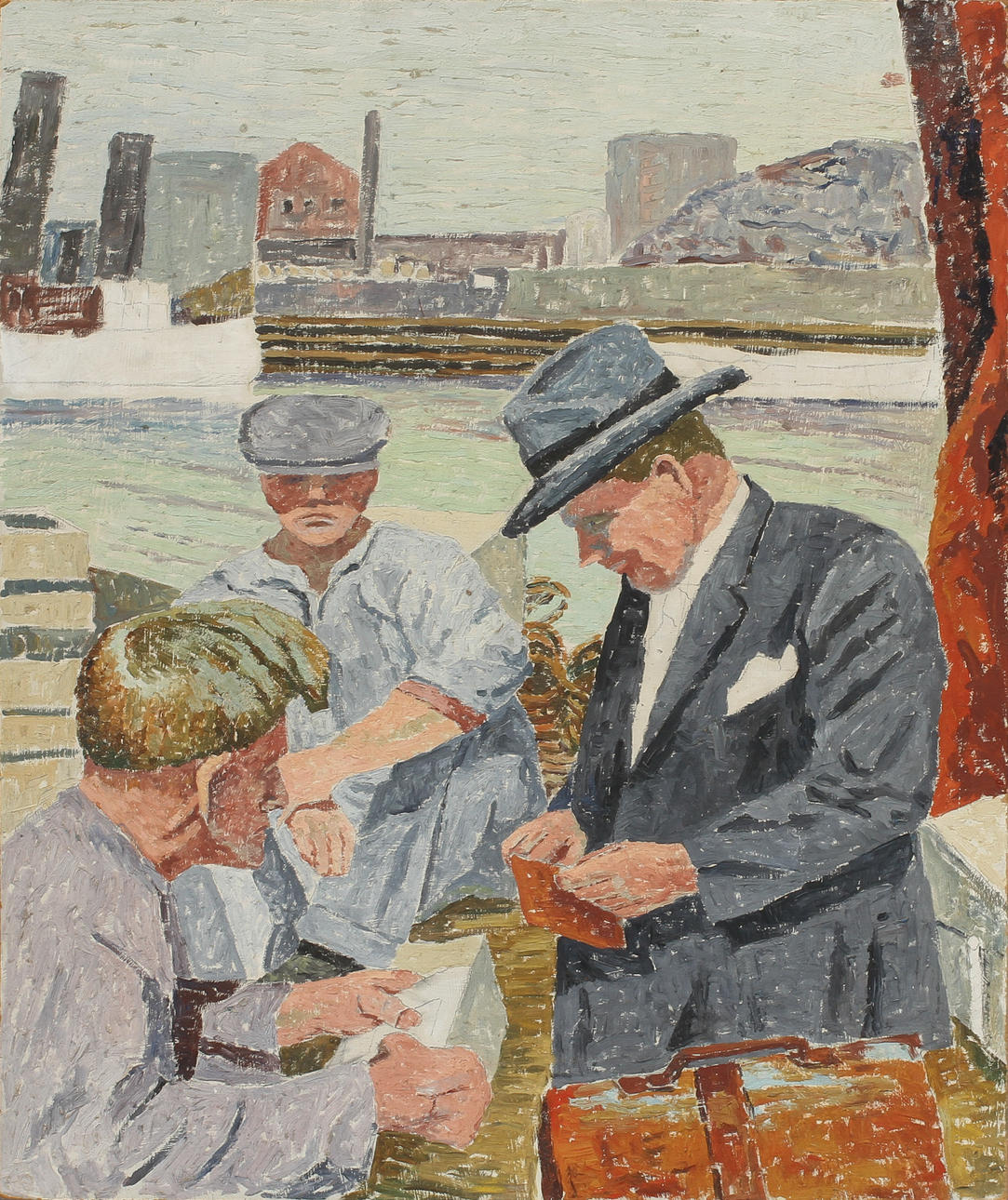 VERNER HOLMQUIST. TILLSKRIVEN. Figurscen, olja på pannå.