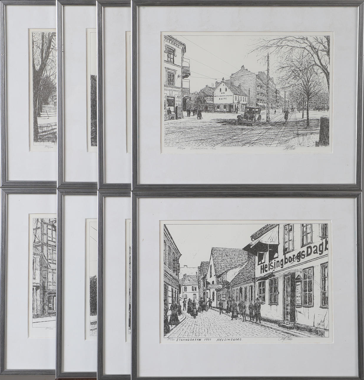 ROLF HALLEN. Helsingborg motif, 8 lithographs, signed.